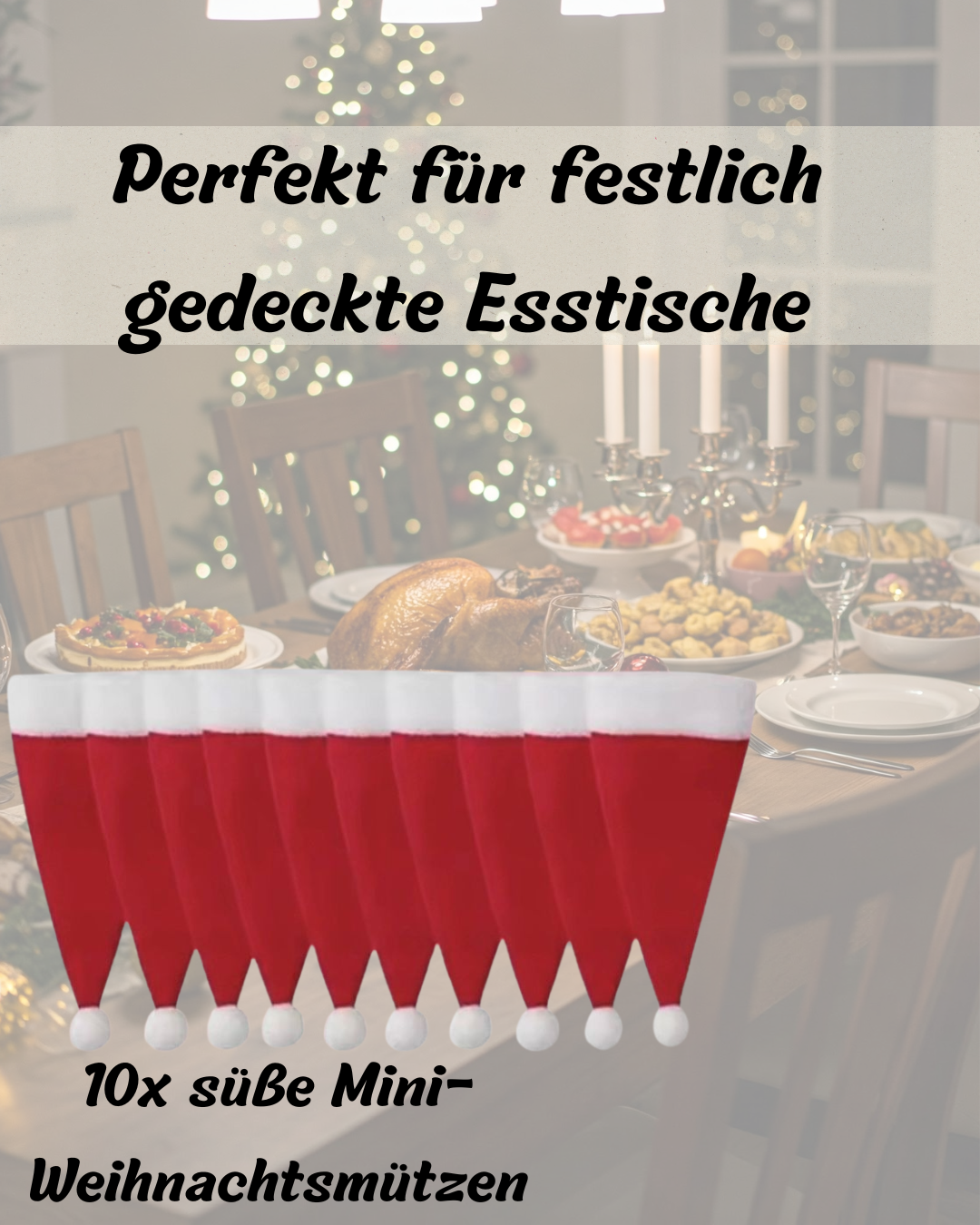 🎄✨ HollyMini – Die süßen Mini-Weihnachtsmützen für Flaschen, Besteck &amp; Tischdekoration